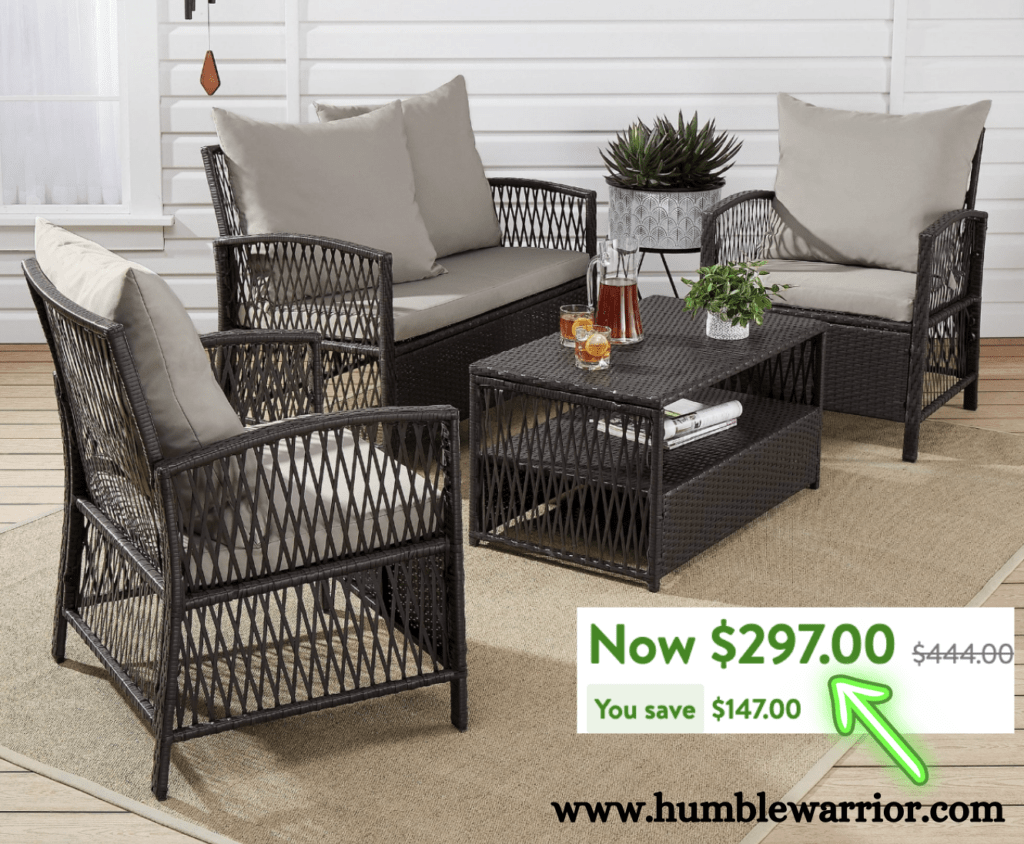 Mainstays Sanza 4-Piece Outdoor Rattan Wicker Conversation Set!